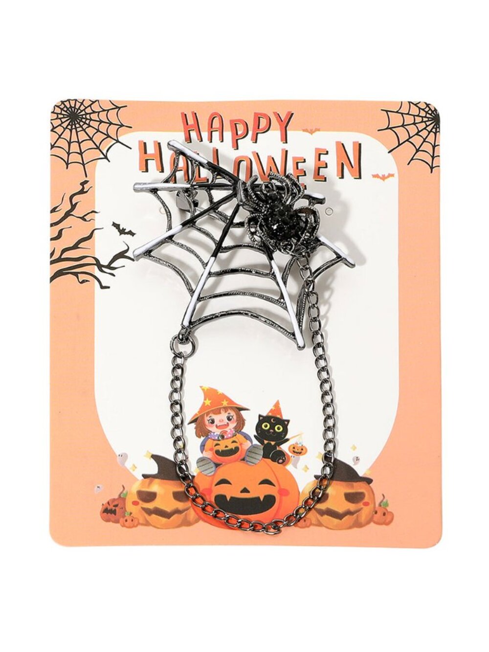 Tigerstars Halloween Spider Web Chain Drop Pin Brooch